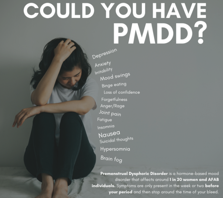 Oxford CBT - PMDD can cause severe PMS in the week or two before your period.  This can include: - feelings of anger or irritation - feelings of anxiety -  feeling hopeless 